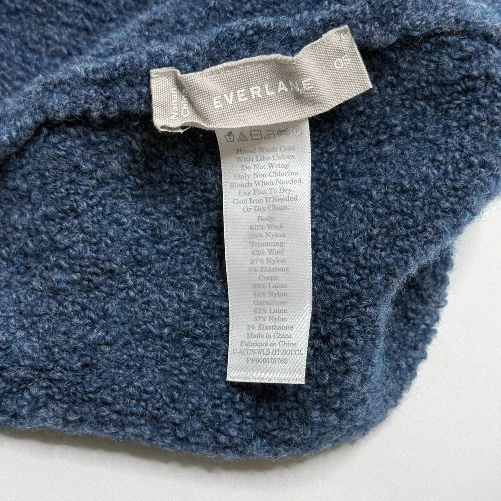 Everlane Bouclé Teddy Beanie Dark Blue Boucle Pom Pom YOUTH Size Winter Wool